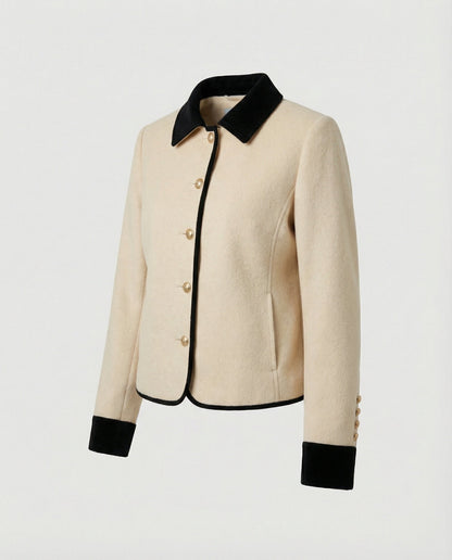 Damen Tweedjacke Kurz Wollmix Braun Mit Brusttasche