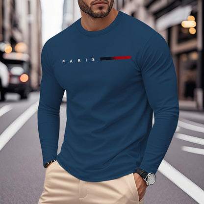 Herren Langarm T-Shirt mit modernem Paris-Druck und elastischem Saum Berlin Glamour → Herren T-Shirt Langarm mit Paris-Druck, modern, elastisch und Berlin-Glamour