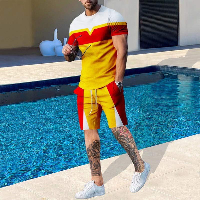 Herren Sport Set Kurzarm Kontrast Farben Modern
