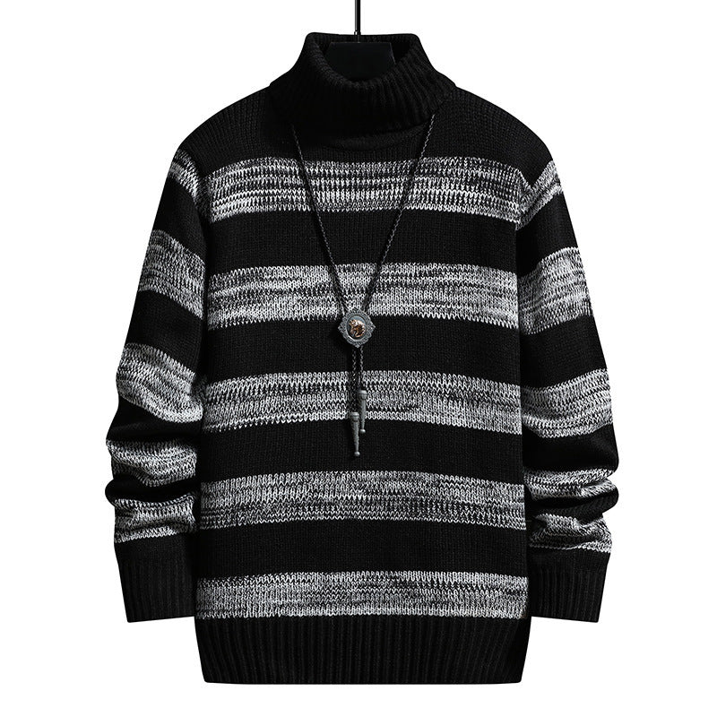 Ein Herren Strickpullover mit hohem Kragen und modernem Streifenmuster BerlinGlamour ist ein eleganter und stylischer Accessoire für den modernen Mann. Mit seinem hohen Kragen und modernen Stre