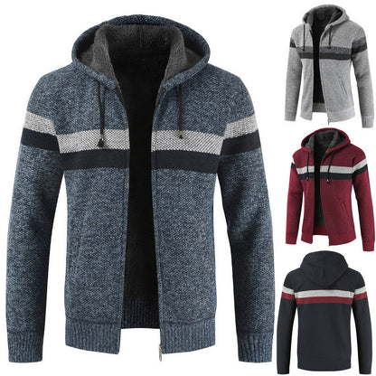 Herren Strickjacke Kapuze mit Kontraststreifen Modern
