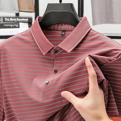 Herren Poloshirt Kurzarm Fein Streifenmuster Atmungsaktiv Modern - BerlinGlamour