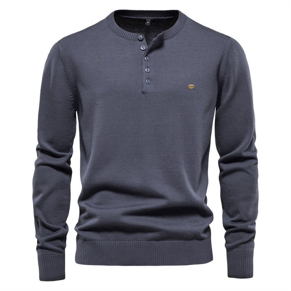 Strickpullover Herren Modern Henley Ausschnitt Feinripp