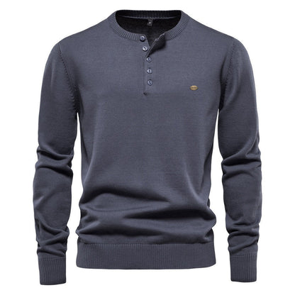 Strickpullover Herren Modern Henley Ausschnitt Feinripp