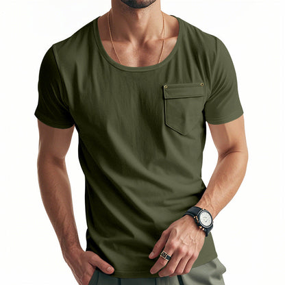 Herren T-Shirt V-Ausschnitt mit Brusttasche Casual Berlin
