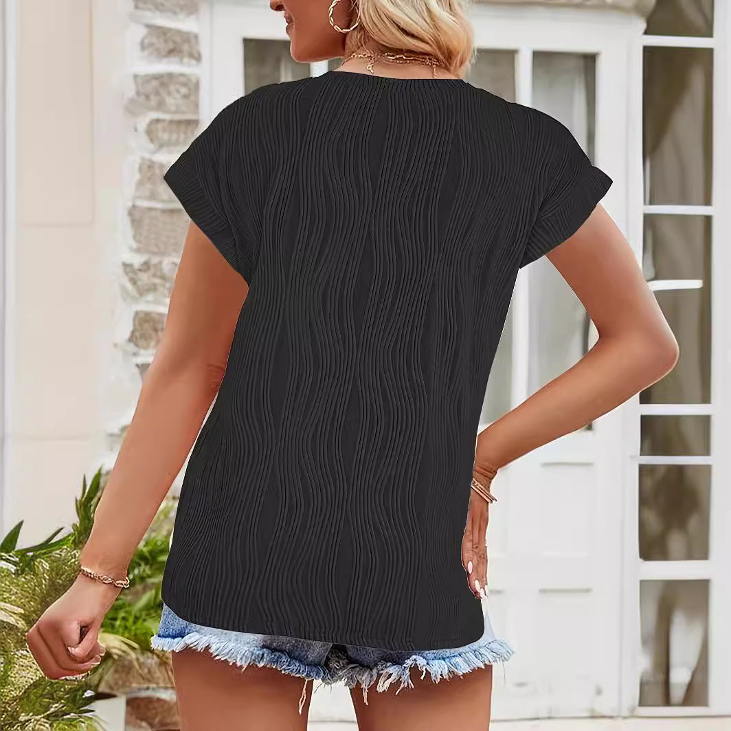 Damen Oberteil Wellenmuster Elastisch Elegantes Top