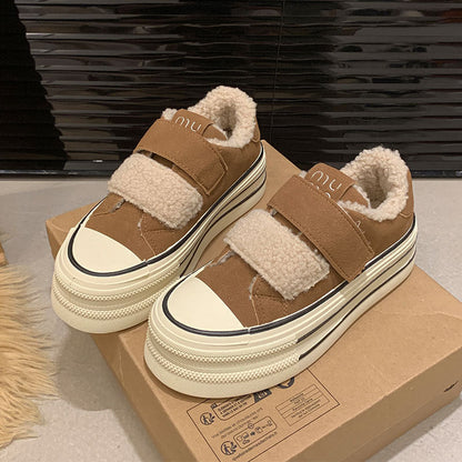 Damen Sneaker Bequem Warm Plüschfutter Klettverschluss