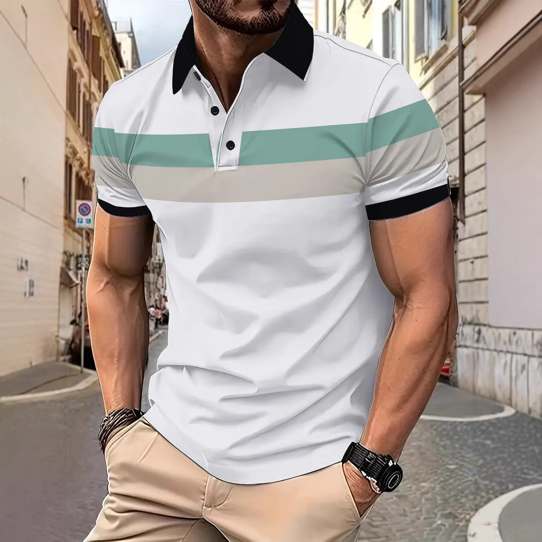 Herren Poloshirt Blau Weiss Streifen Modern - BerlinGlamour
