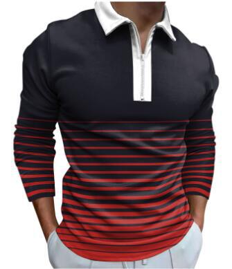 Herren Polo Langarm Sportlich Streifen Detail Hochwertig