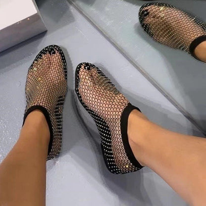 Damen Sandalen Schuhe Netzdesign elastisch Glitzer