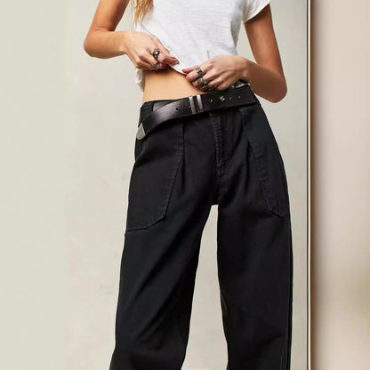 Damen Jeans Weite Bequem mit Gürtel und Taschen