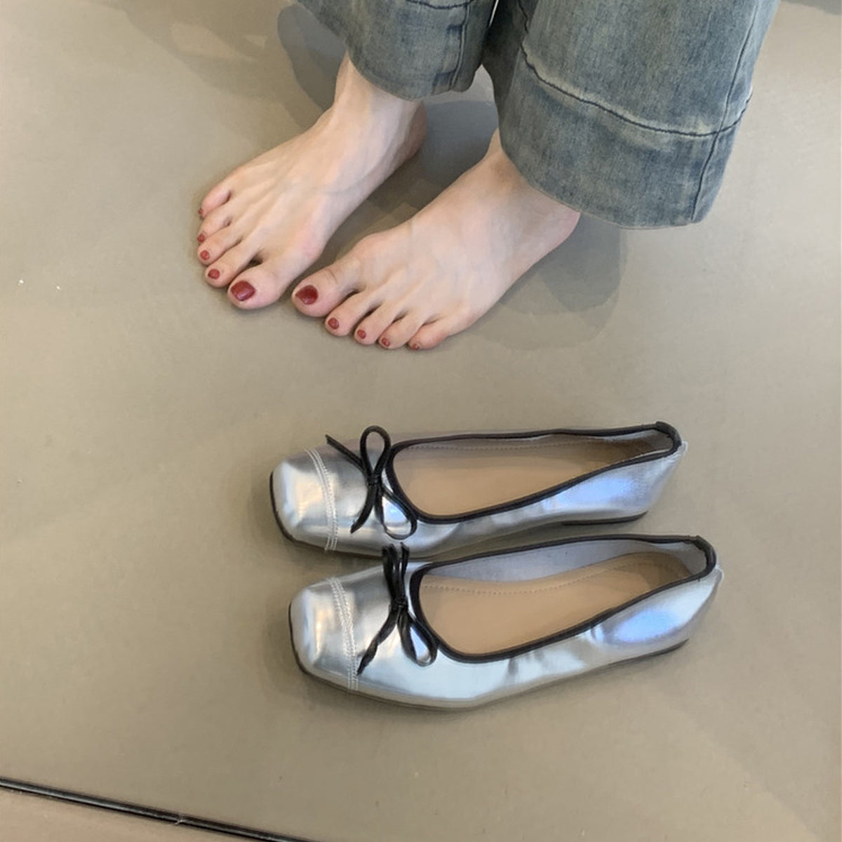Frauen Ballerinas Glänzend Schleife Elegant Damenschuhe