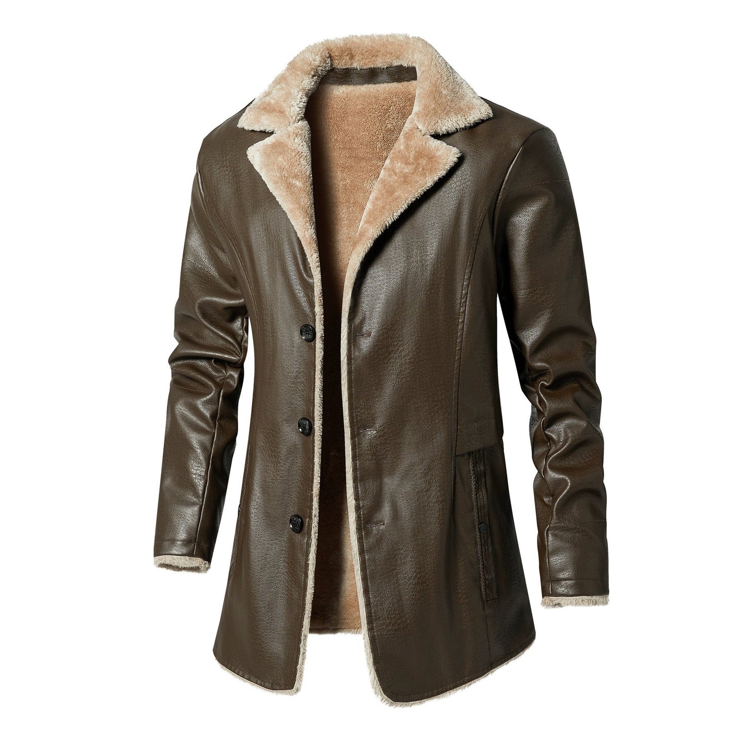 Herren Lederjacke Kunstleder Warm Fleecefutter Schwarz - BerlinGlamour
