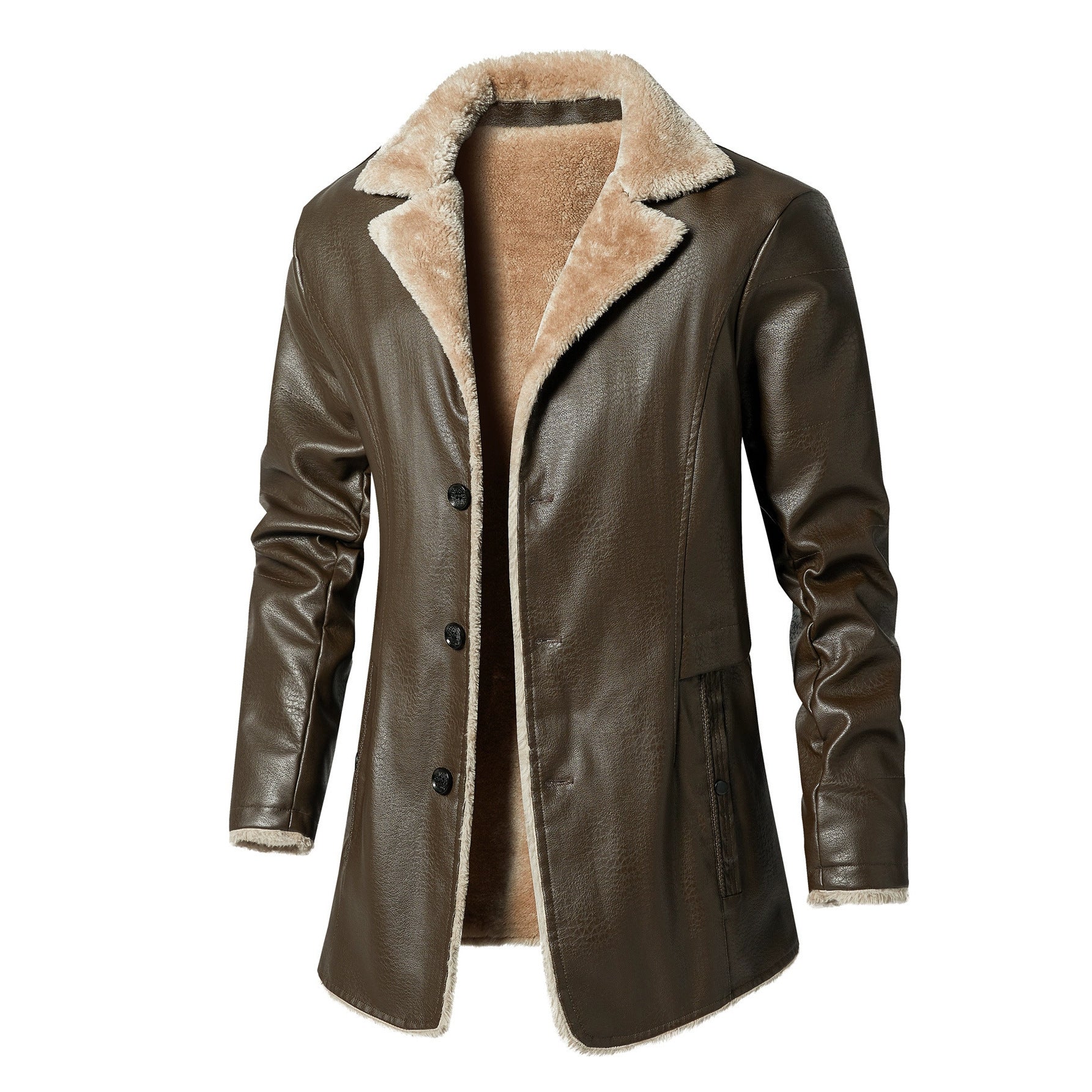 Herren Lederjacke Kunstleder Warm Fleecefutter Schwarz - BerlinGlamour