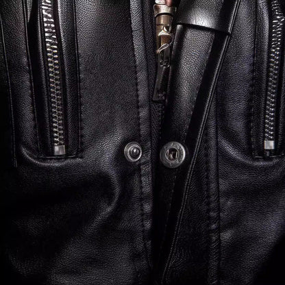 Lederjacke Herren Langschwarz Praktisch mit Taschen
