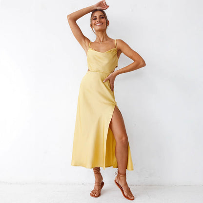 Elegantes Damen Midikleid Satin Rüschen Schnitt