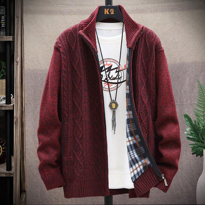 Herren Strickjacke Modern mit Kunstleder Effekt