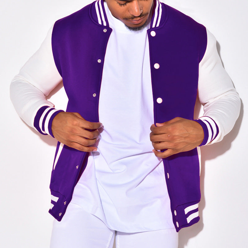Herren Collegejacke Sportlich Kontrast Ärmel Druckknöpfe