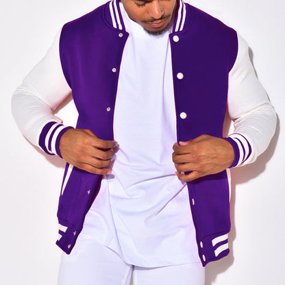 Herren Collegejacke Sportlich Kontrast Ärmel Druckknöpfe