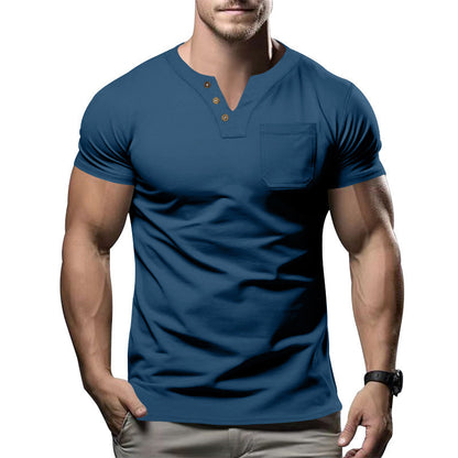 Herren Kurzarmshirt Modern mit Knopfleiste und Brusttasche