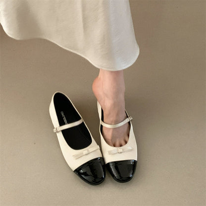 Damen Ballerinas Elegante Lederschuhe mit Schleife