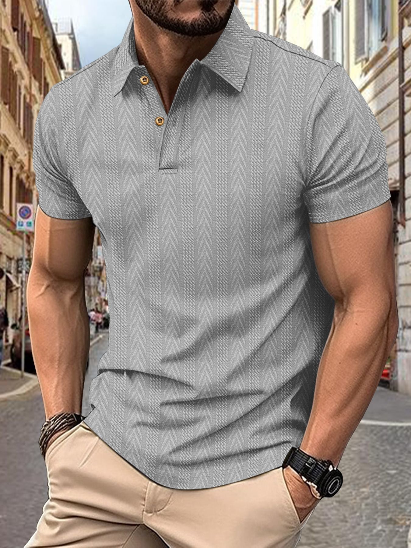 Herren Poloshirt Kurzarm Strukturiert Elegantes Design