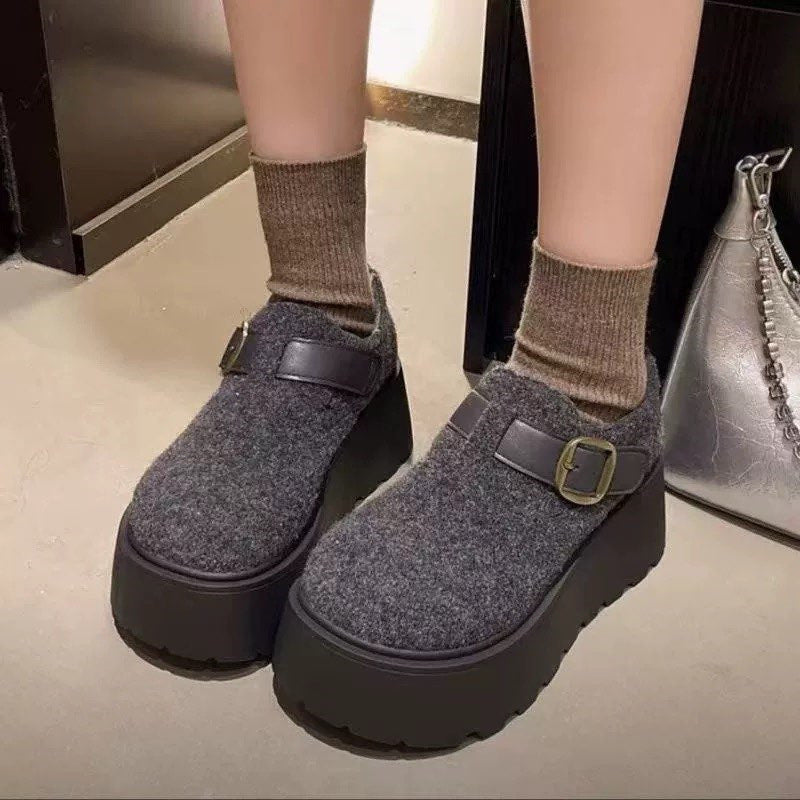 Damen Plattform-Pantoletten Hoch Bequem Schnalle Schuhe