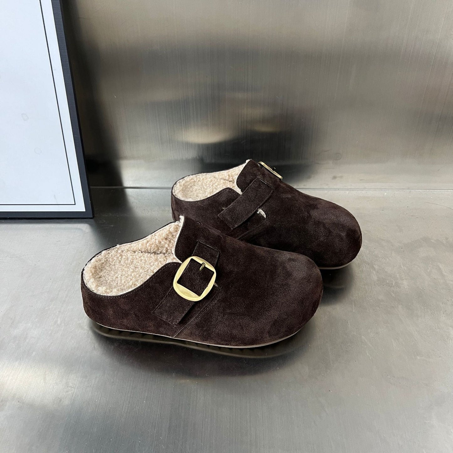 Damen Clogs Wildleder Gepolstert Bequem Schnalle Schuhe