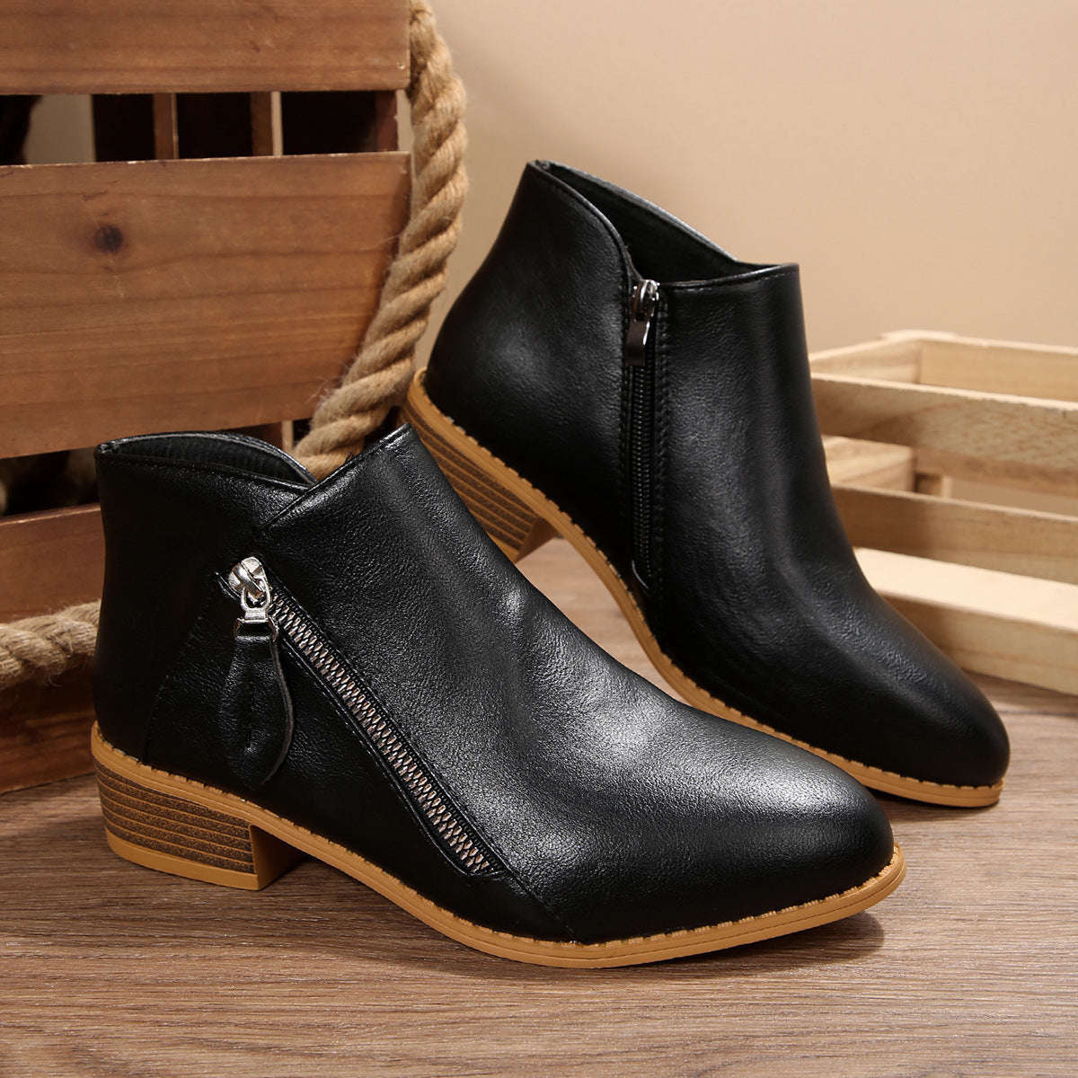 Damen Stiefeletten Elegant Reißverschluss Komfort Blockabsatz