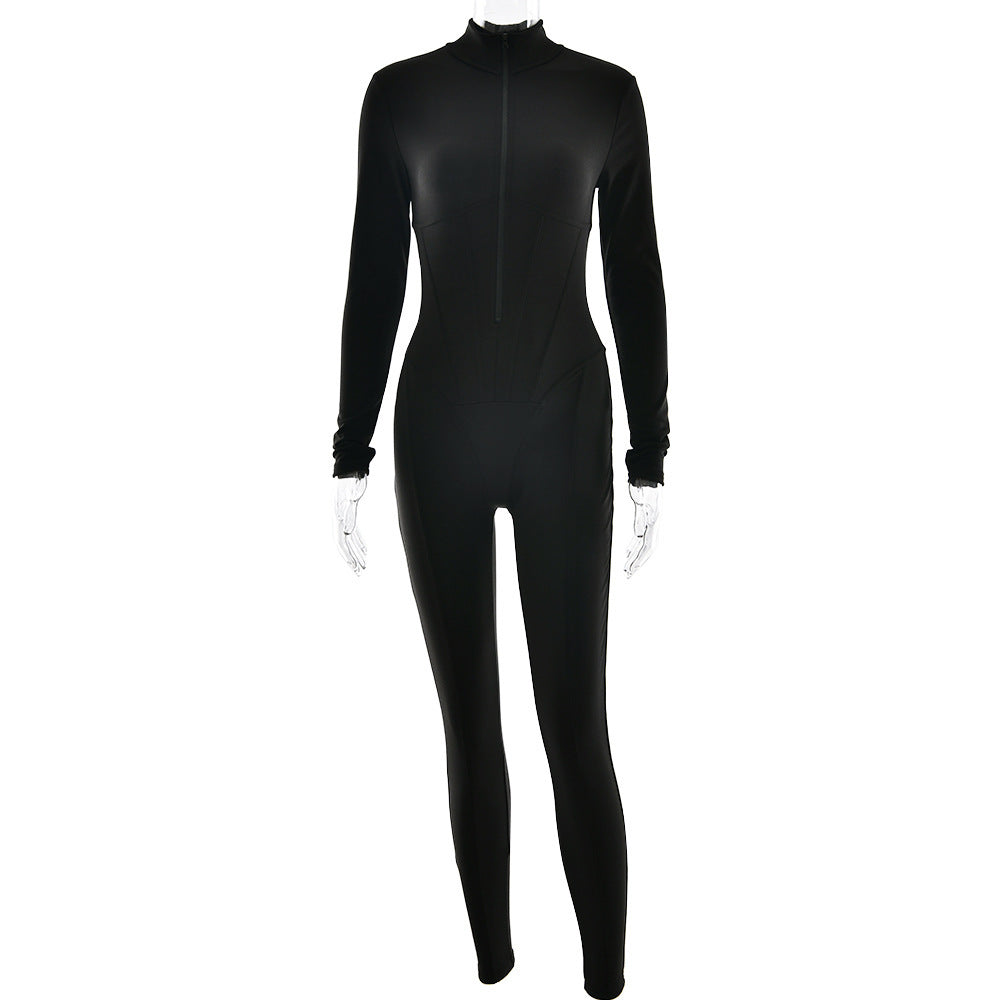 Damen Langarmanzug Sportlich Slim Fit mit Reißverschluss