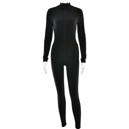 Damen Langarmanzug Sportlich Slim Fit mit Reißverschluss