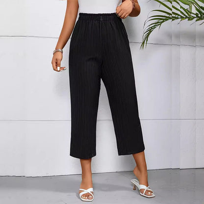 Damen Plisseehose Elegant Elastisch Mit Hochem Bund