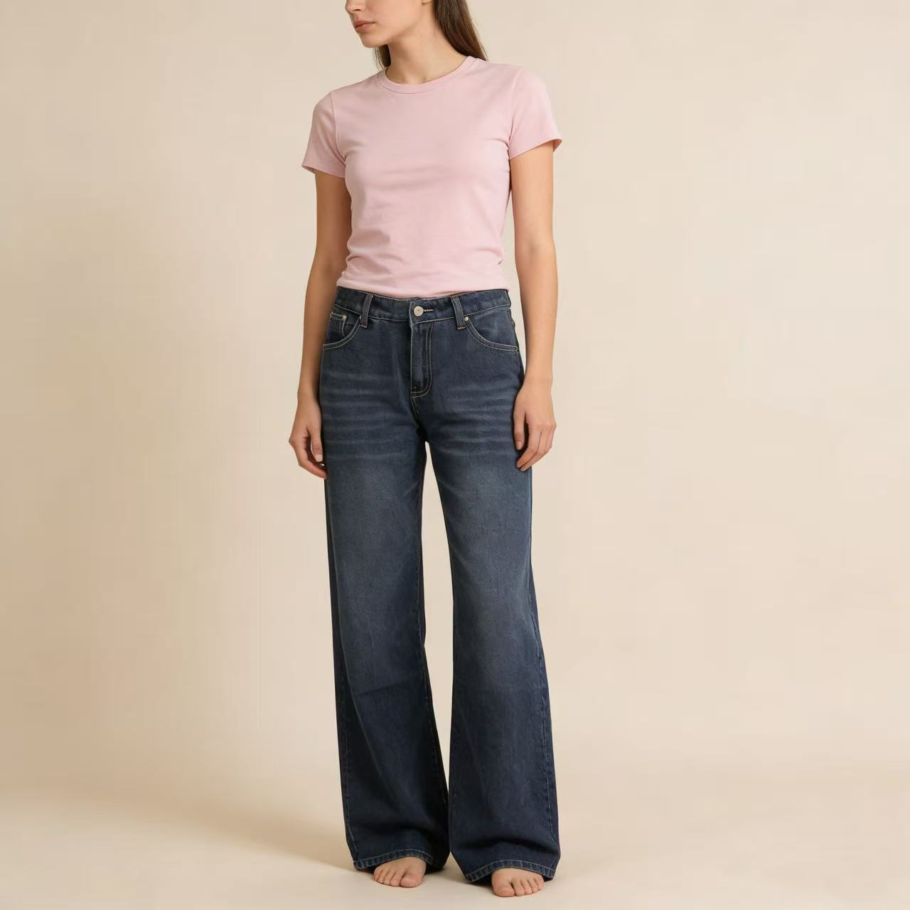 Hohe Damenjeans Stretch Weite Bequem High Waist