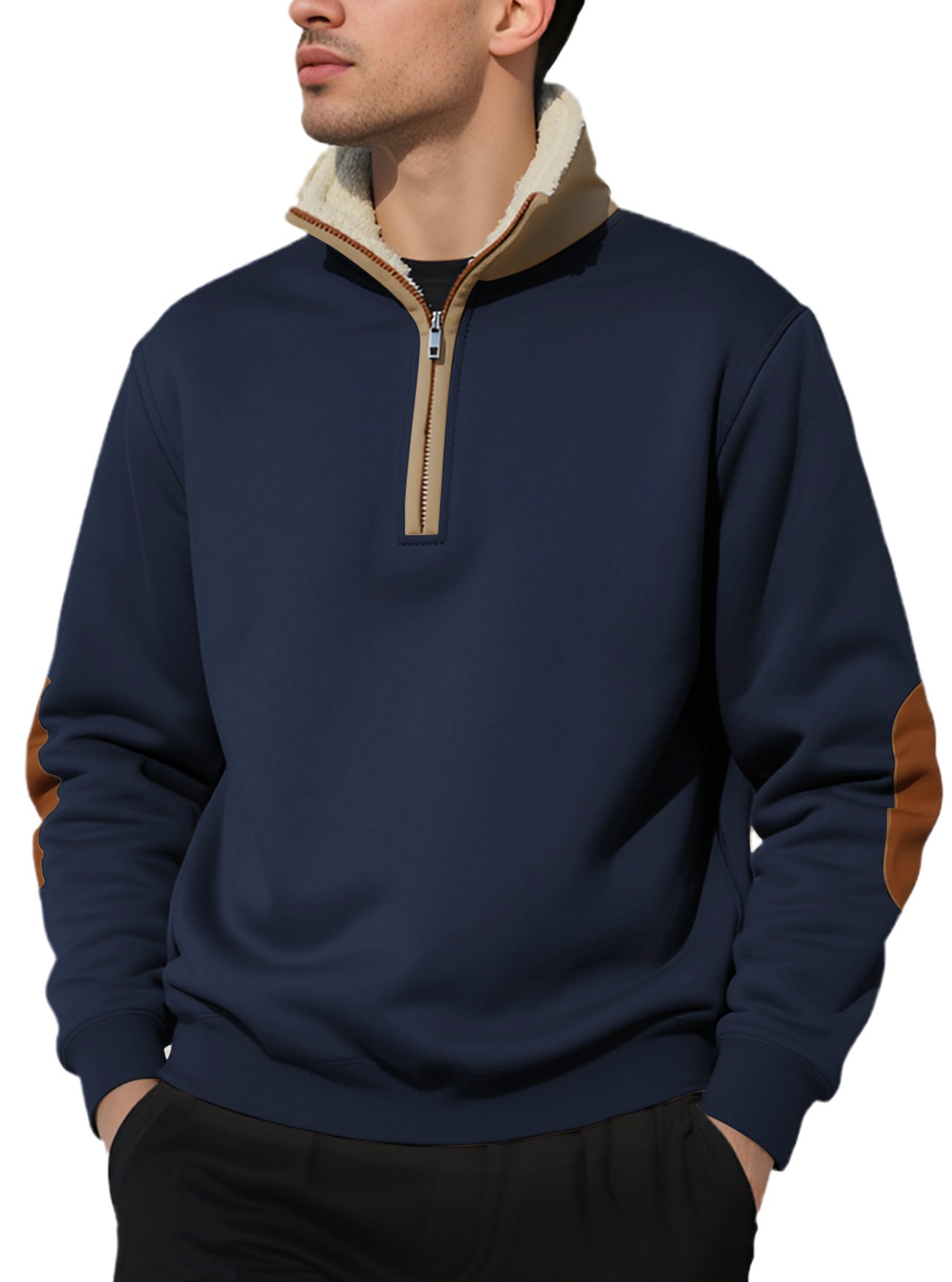 Herren Fleece-Pullover Hochkragen Warm Elegante Kontraste