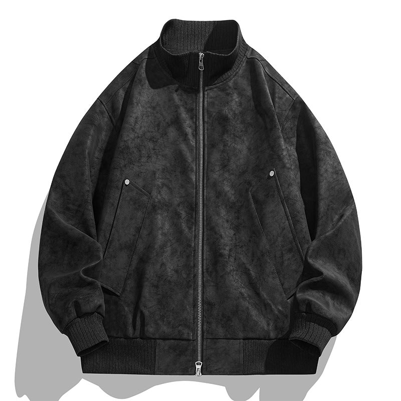 Herren Bomberjacke Lederoptik Weich elastisch Taschen