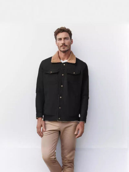 Herren Winterjacke Schick Mit Kunstfell Kragen