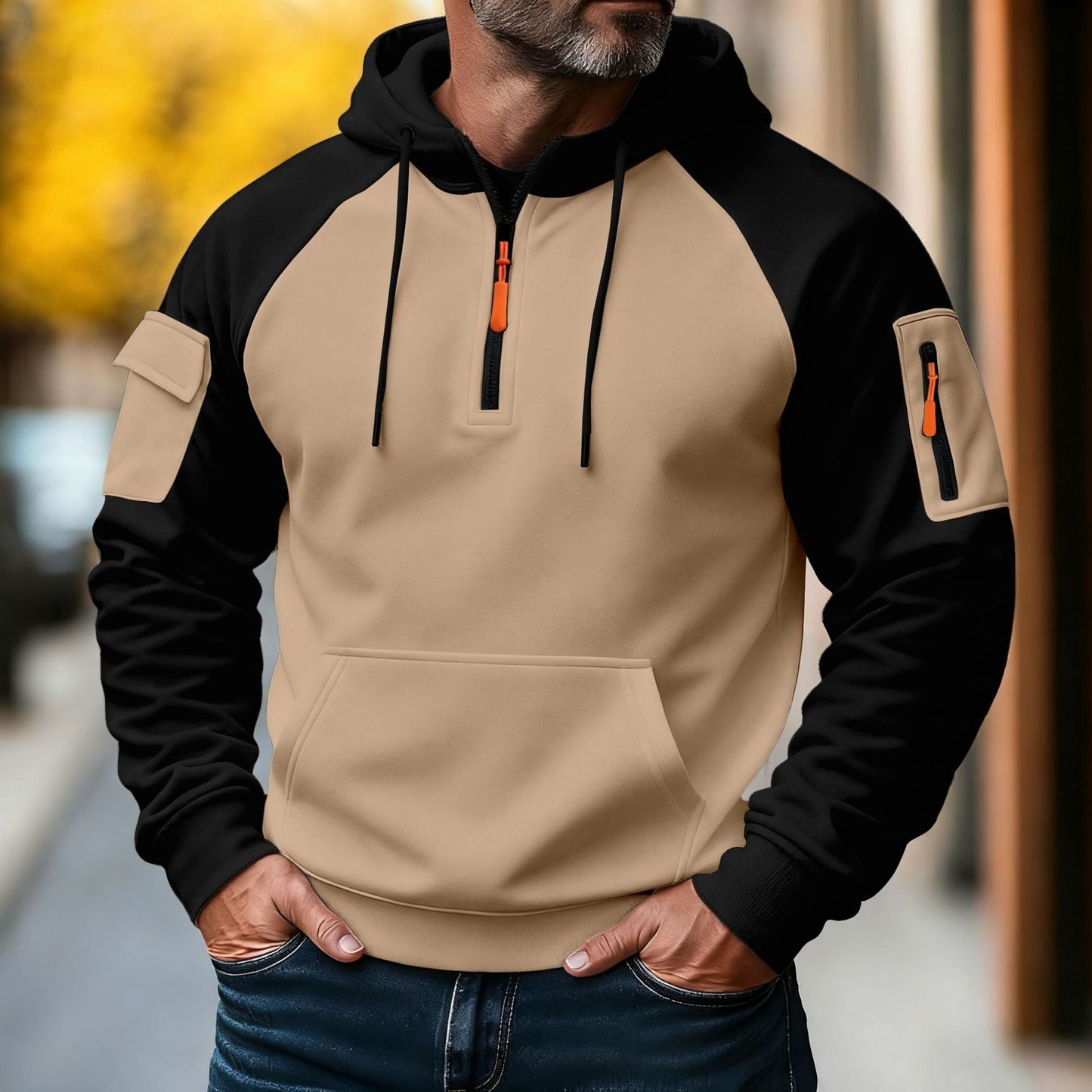 Herren Hoodie Funktional mit Reißverschluss und Taschen