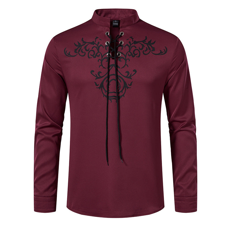 Herren Langarmshirt Asiatisch Modern Schnürung Design