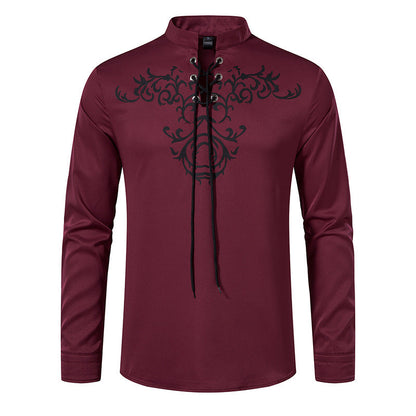Herren Langarmshirt Asiatisch Modern Schnürung Design