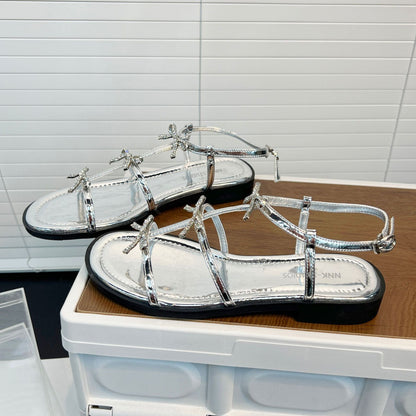 Damen Sandalen Elegante Glitzer Schleifen Verstellbar - BerlinGlamour