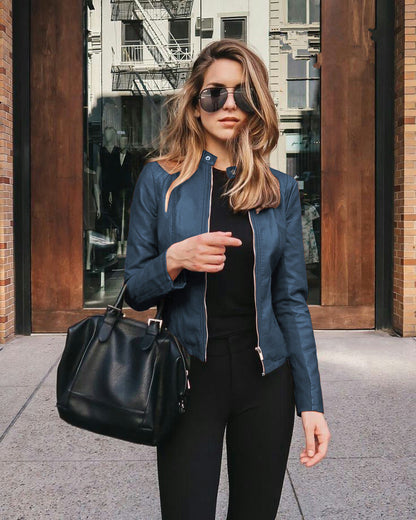 Leder Bikerjacke Damen Modern Urban Schwarz
