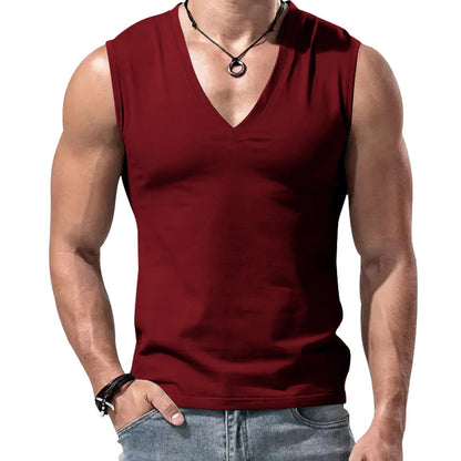 Herren T-Shirt V-Ausschnitt Ärmellos Weich Baumwolle