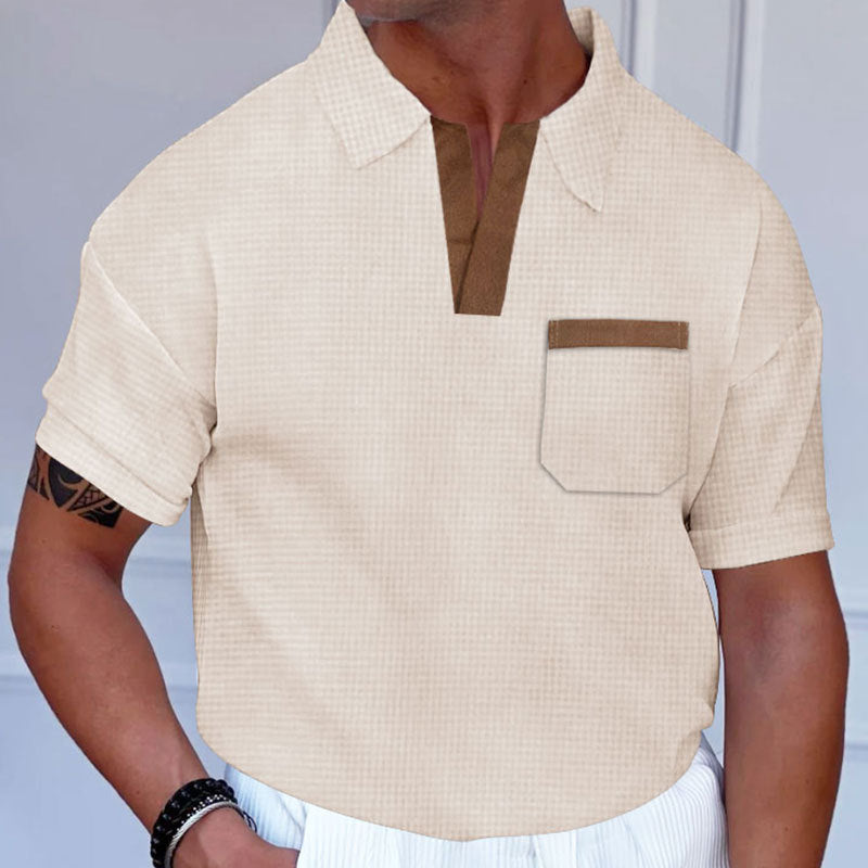 Herren Polohemd Kurzarm Modern mit Stehkragen und Brusttasche