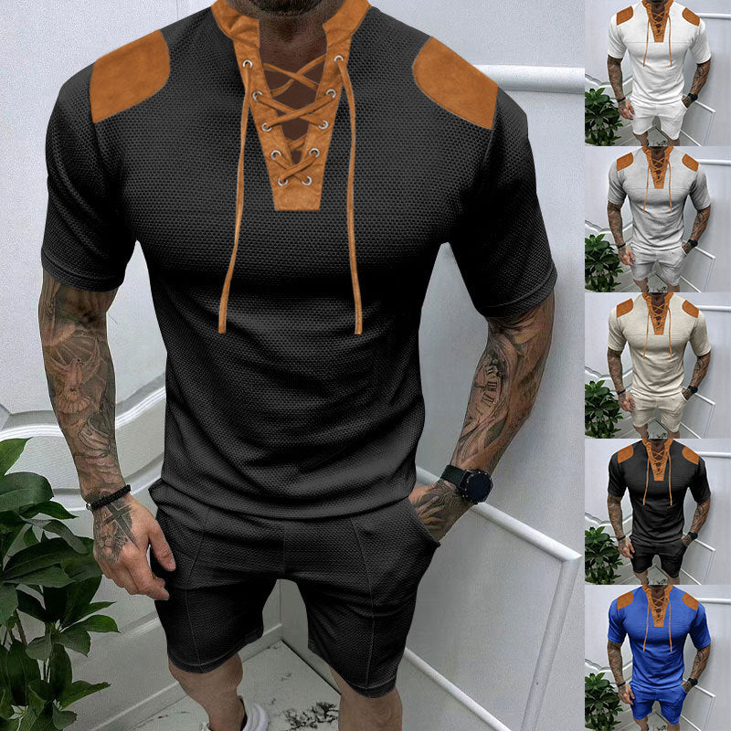 Herren Sport-T-Shirt Atmungsaktiv Schnürdesign Modern - BerlinGlamour