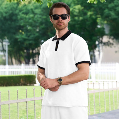 Herren Poloshirt Modern Struktur Muster Knöpfe