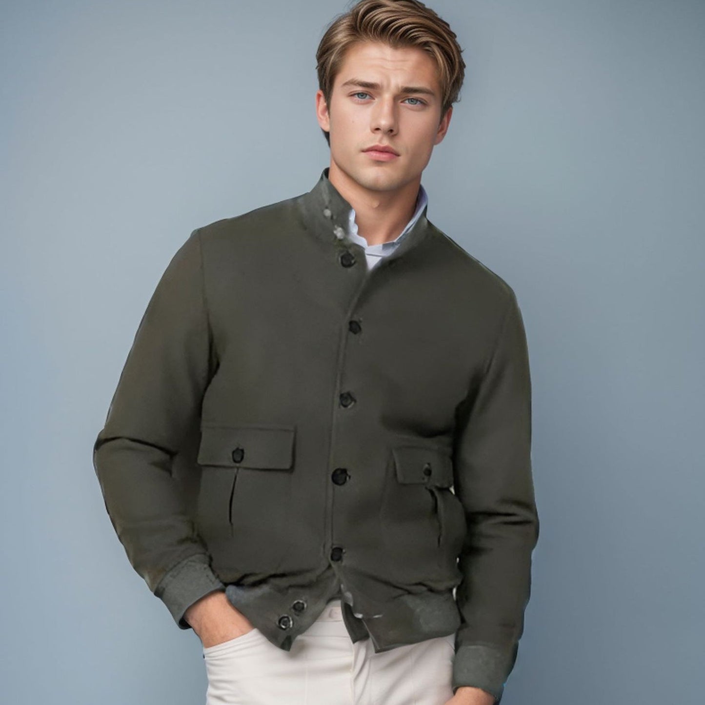 Herren Übergangsjacke Lässig Mit Taschen und Hochem Kragen