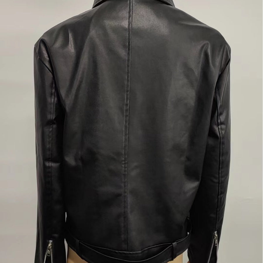 Lederjacke Damen Ledermantel Schwarz Modern
