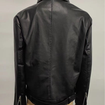 Lederjacke Damen Ledermantel Schwarz Modern