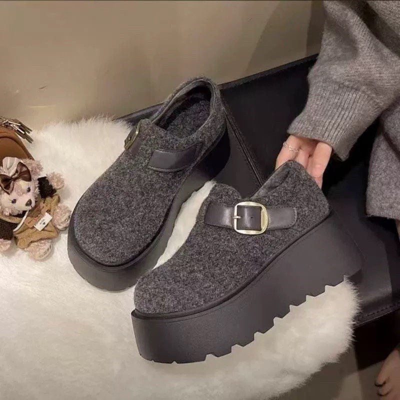 Damen Plattform-Pantoletten Hoch Bequem Schnalle Schuhe