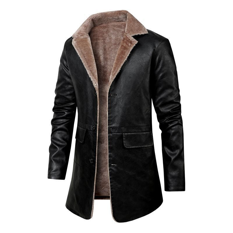 Herren Lederjacke Elegant Schwarz Warm gefüttert